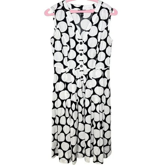 Alfani Black & White Polka Dot Button Midi Sleeveless Dress Sz. 4 - Picture 1 of 10